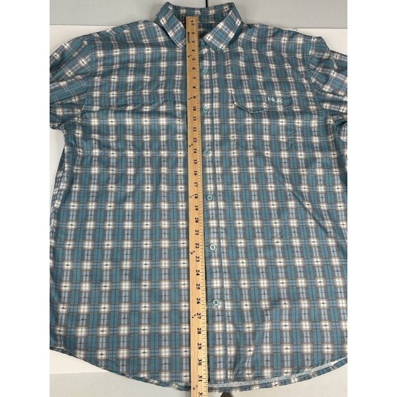 HUK Tide Point Woven Fishing Shirt Men’s XL Vented Blue Plaid Performance - Picture 11 of 15